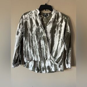 Dear John Women’s XS Green White Tie Dye Faux Wrap Twist High-Low Top